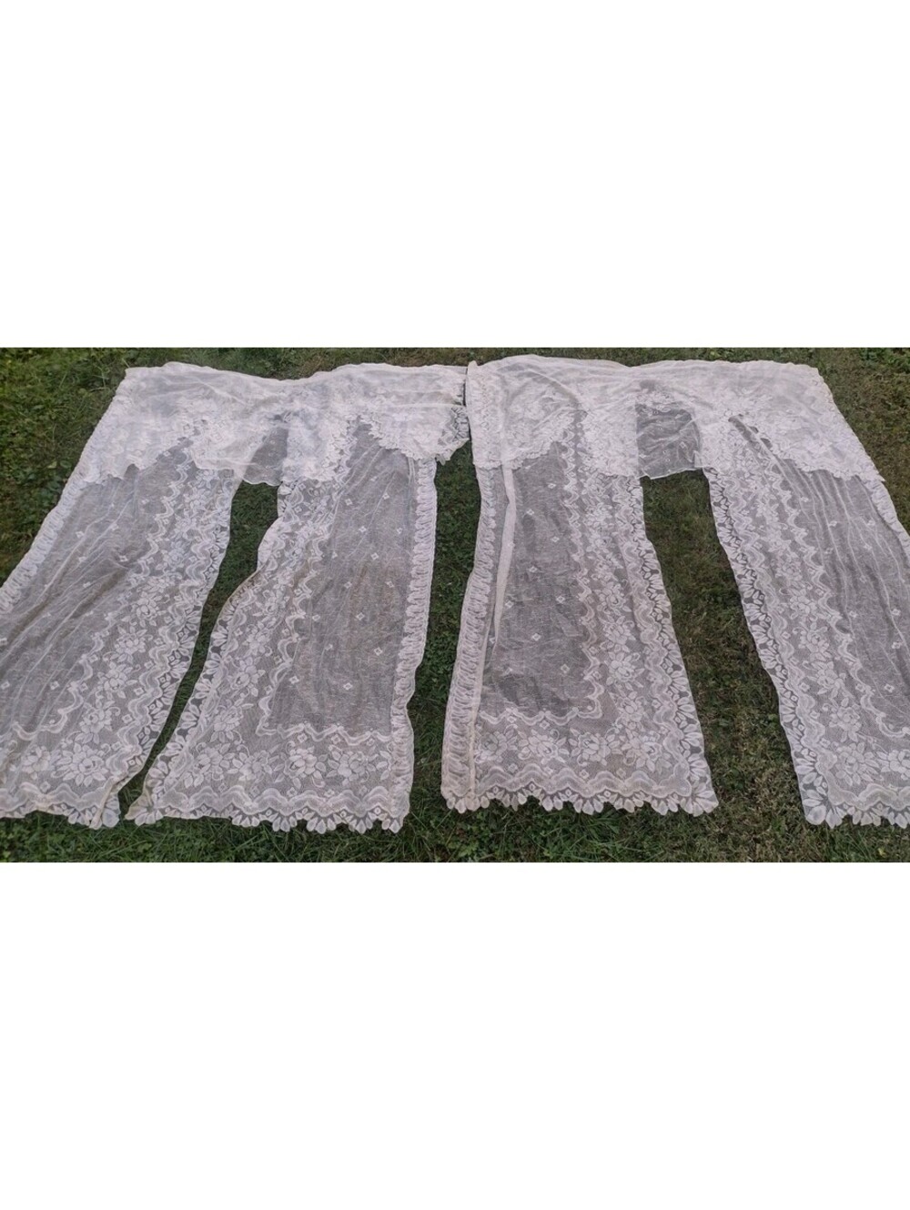 Vintage Victorian Cottagecore Romantic Lace Curtains Valance Panels Ivory 58x76